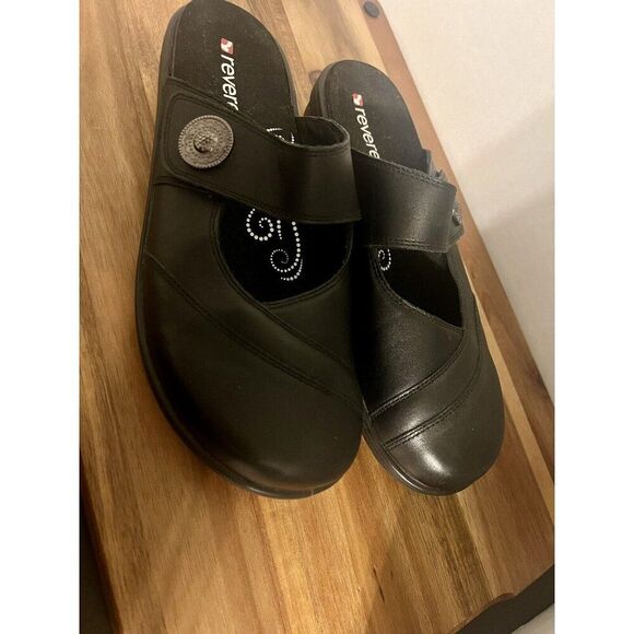 Revere Brussels Womens Clogs Sandals Black Mary Jane Casual Black Sz 8 Leather - Picture 3 of 9